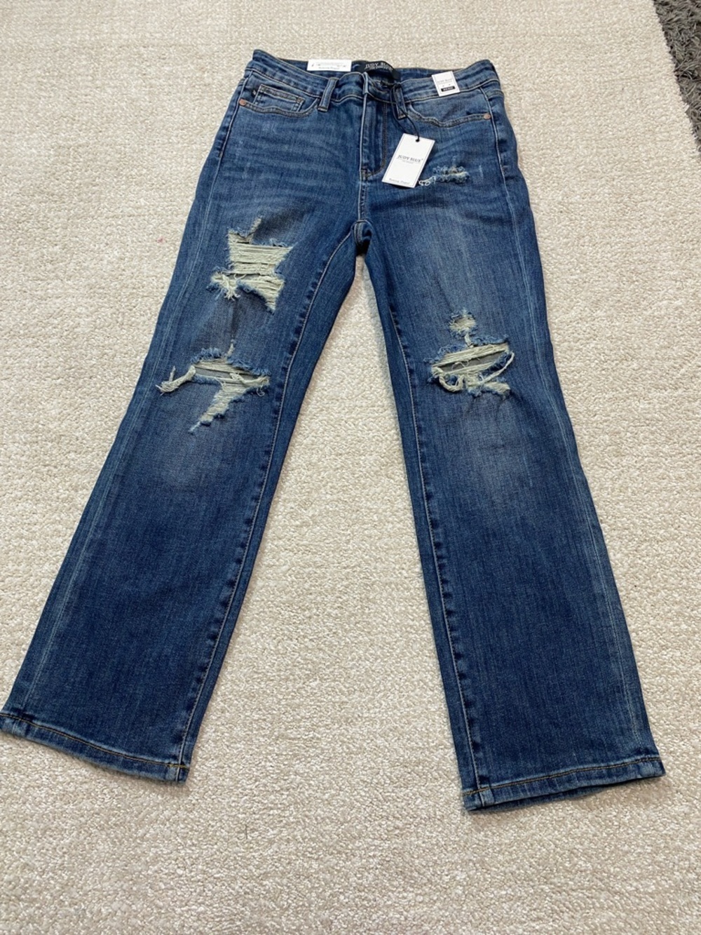 Judy Blue Distressed Straight-Leg Jeans - Dark Blue Size 7/28 93% Cotton